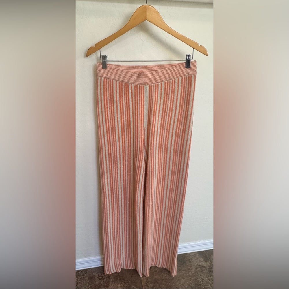 House of Harlow 1960 Orange & Gold Striped Knit Wide-Leg Pants Boho size Medium